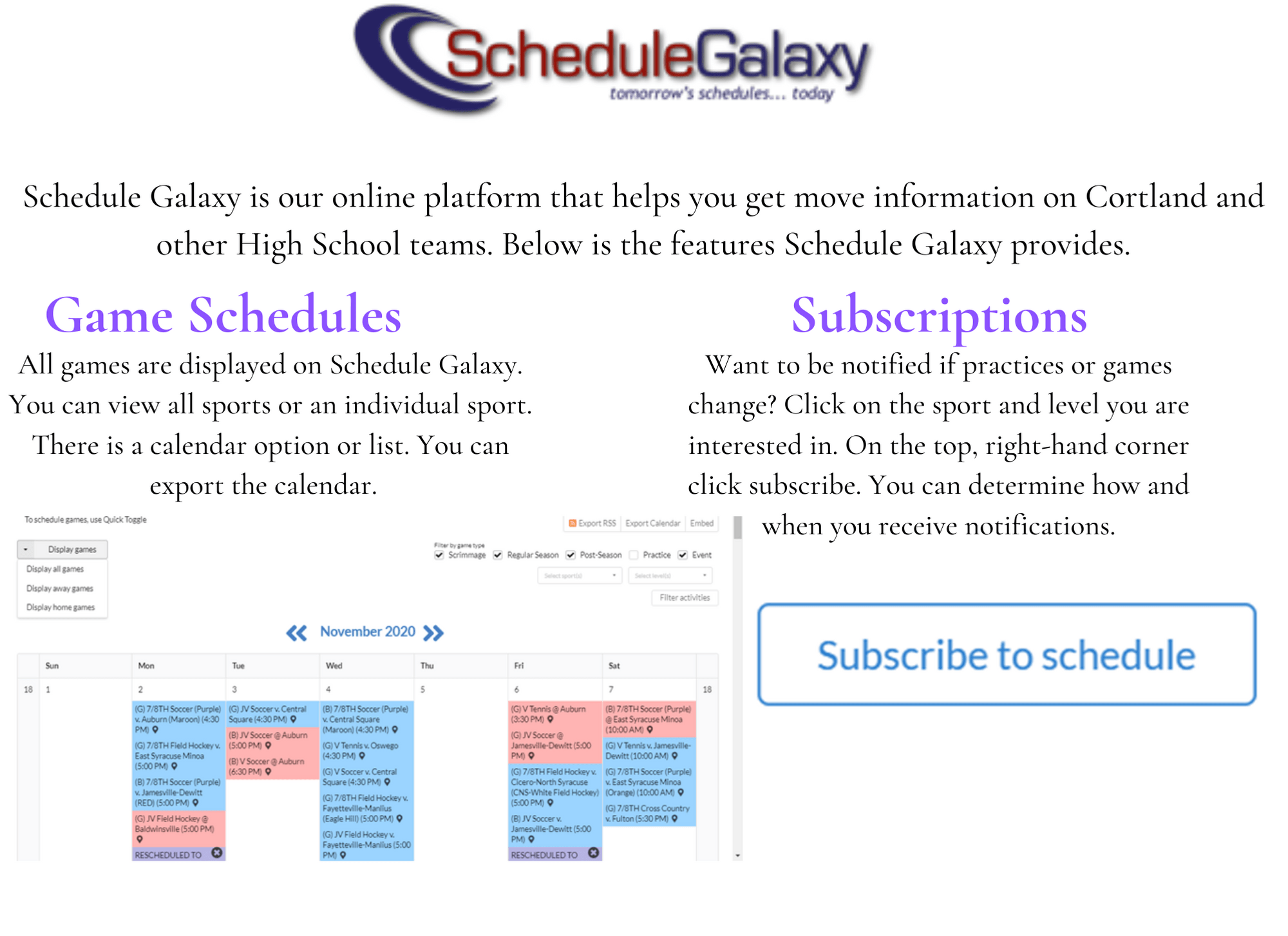 Schedule Galaxy Cortland Schools